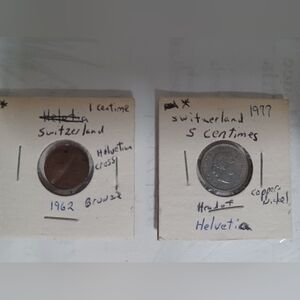 Switzerland 1 and 5 Centimes Coins